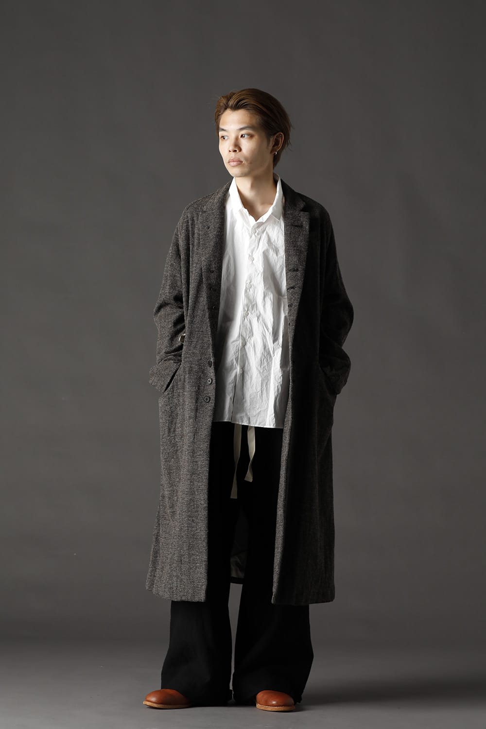 CHRONO-TWEED Long Coat Charcoal Brown