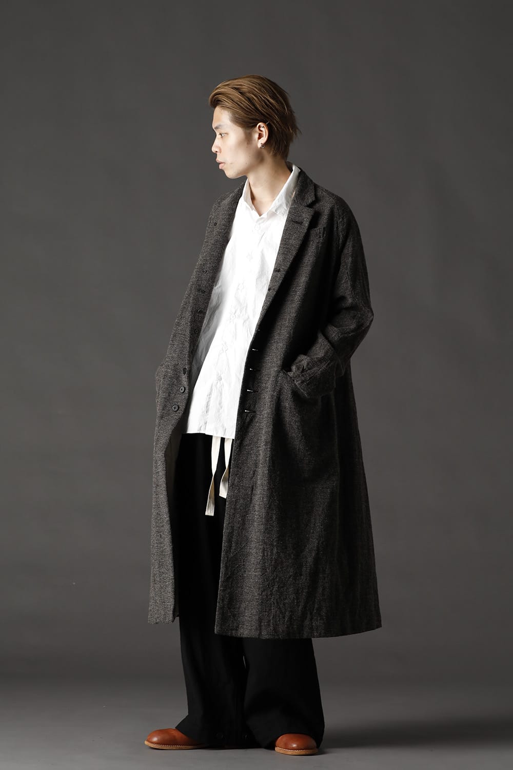 CHRONO-TWEED Long Coat Charcoal Brown