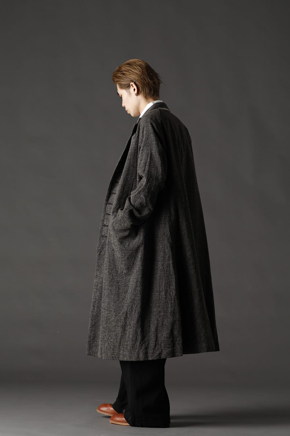 CHRONO-TWEED Long Coat Charcoal Brown