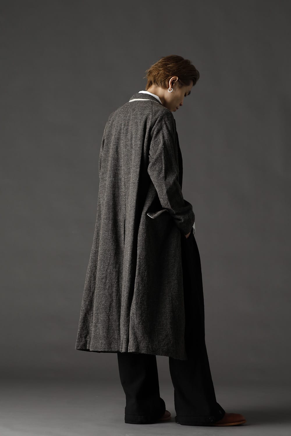 CHRONO-TWEED Long Coat Charcoal Brown