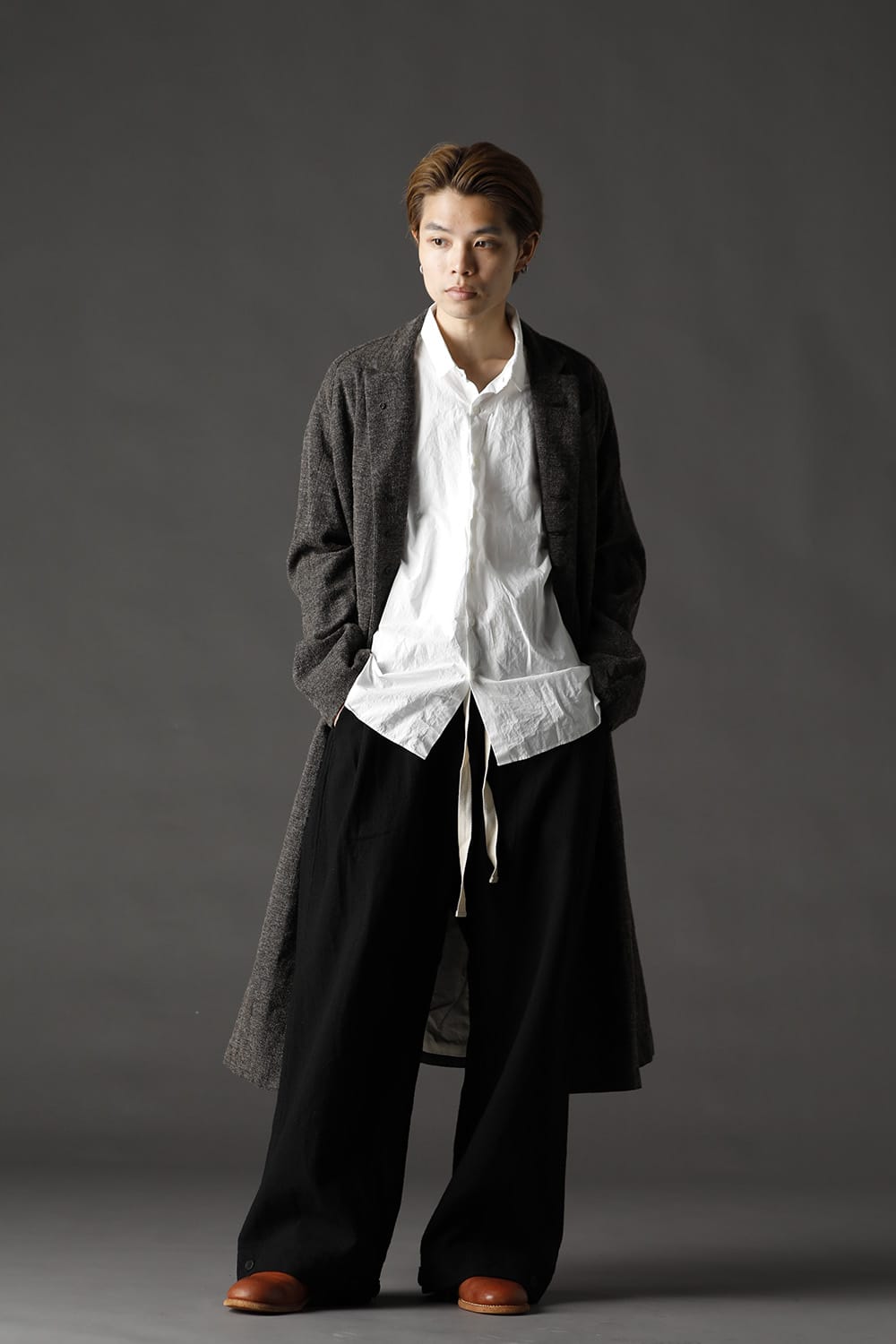 CHRONO-TWEED Long Coat Charcoal Brown