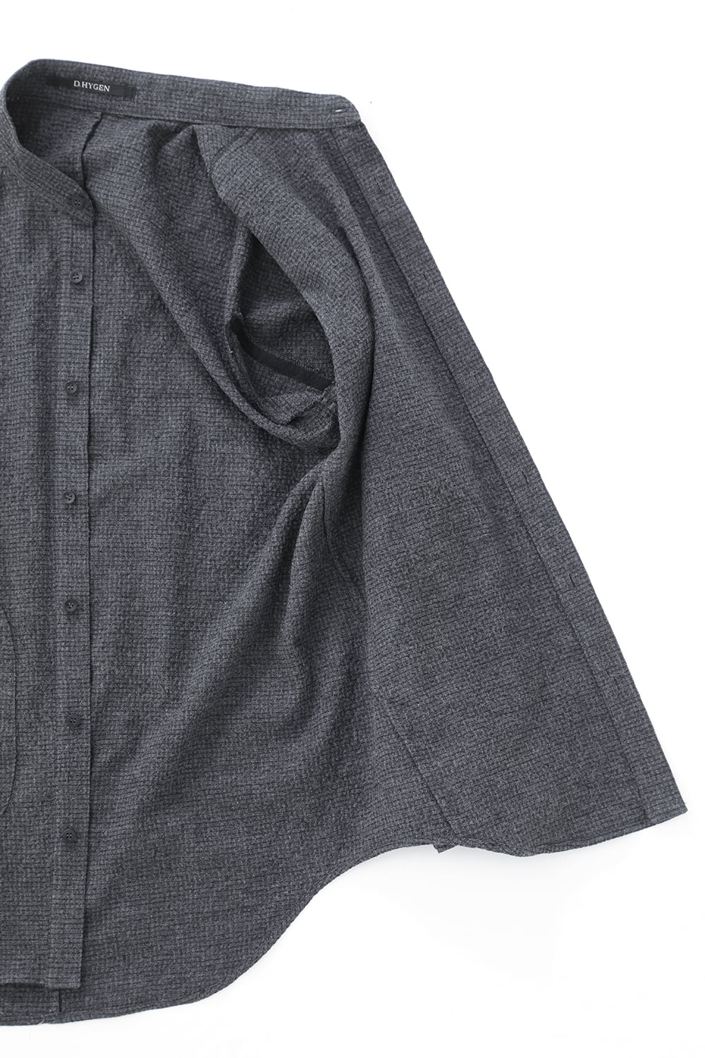 Wool x Cotton Dimple Washer Band Collar Shirt Charcoal