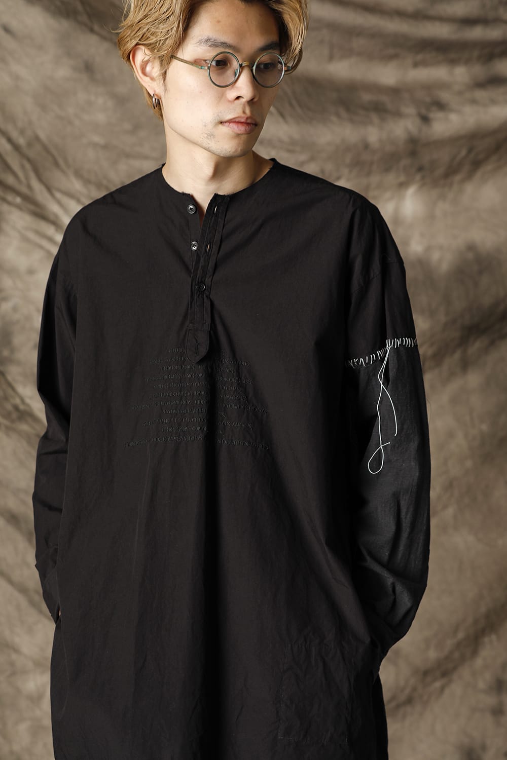 Cotton Linen Paneled Henry Neck Shirts