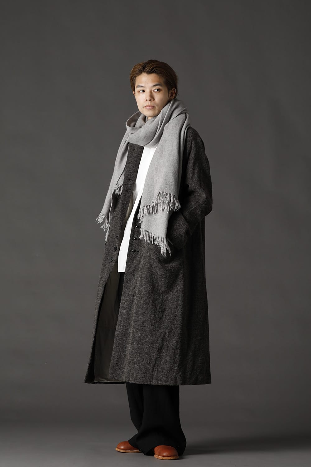 CHRONO-TWEED Long Coat Charcoal Brown