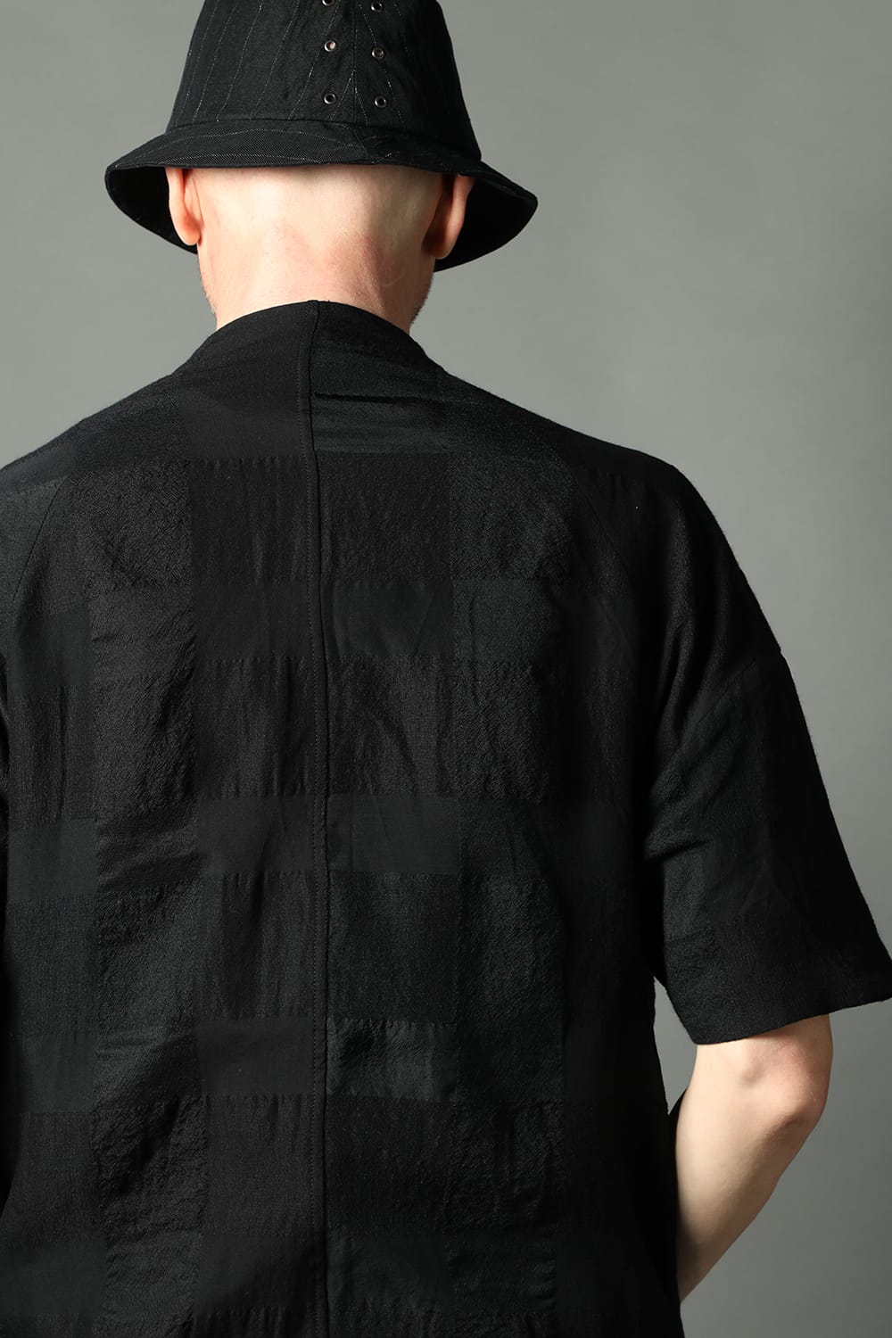 Short sleeve jacket block check jacquard