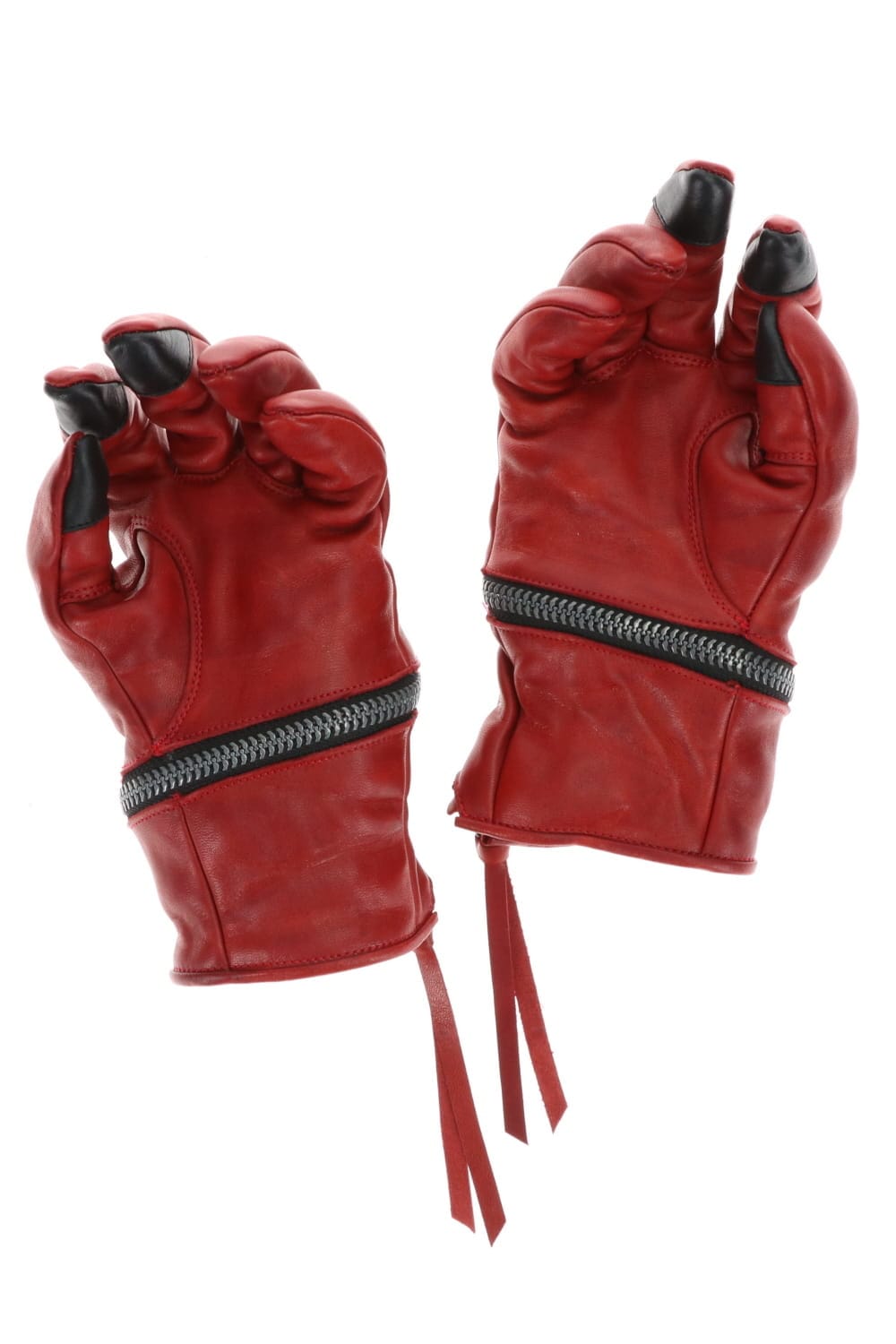 Horse Leather Spiral ZIP Gloves Red