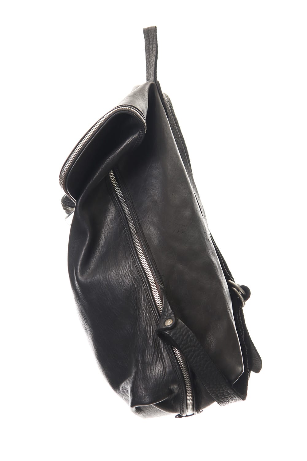 Large Belted Backpack Soft Horse Full Grain Leather BLK/T