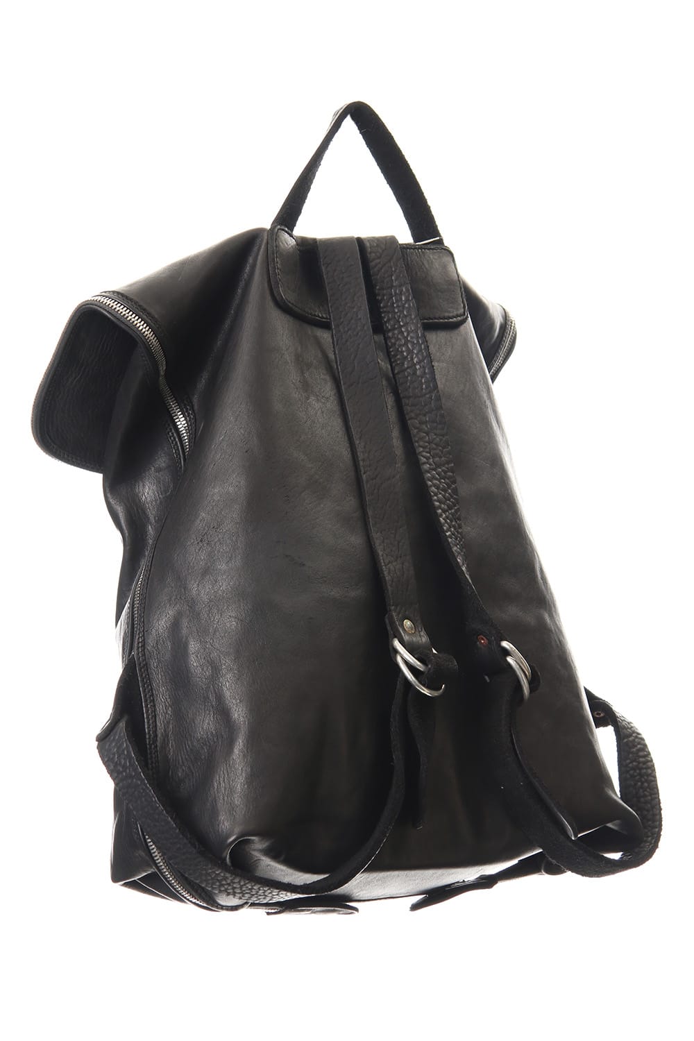 Large Belted Backpack Soft Horse Full Grain Leather BLK/T