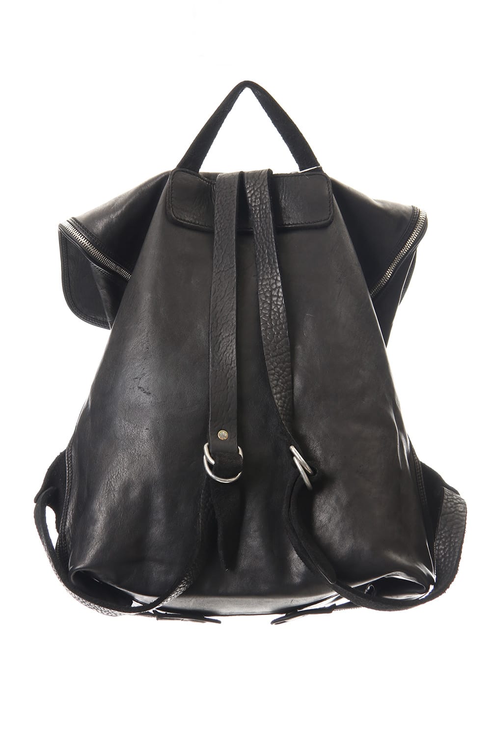 Large Belted Backpack Soft Horse Full Grain Leather BLK/T