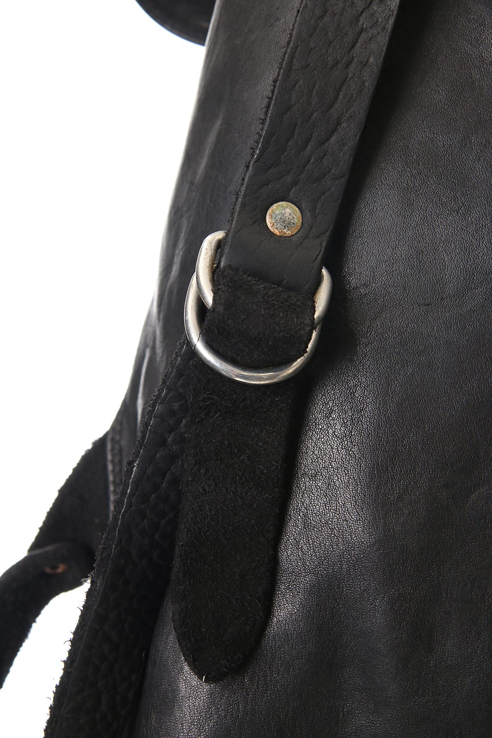 Large Belted Backpack Soft Horse Full Grain Leather BLK/T