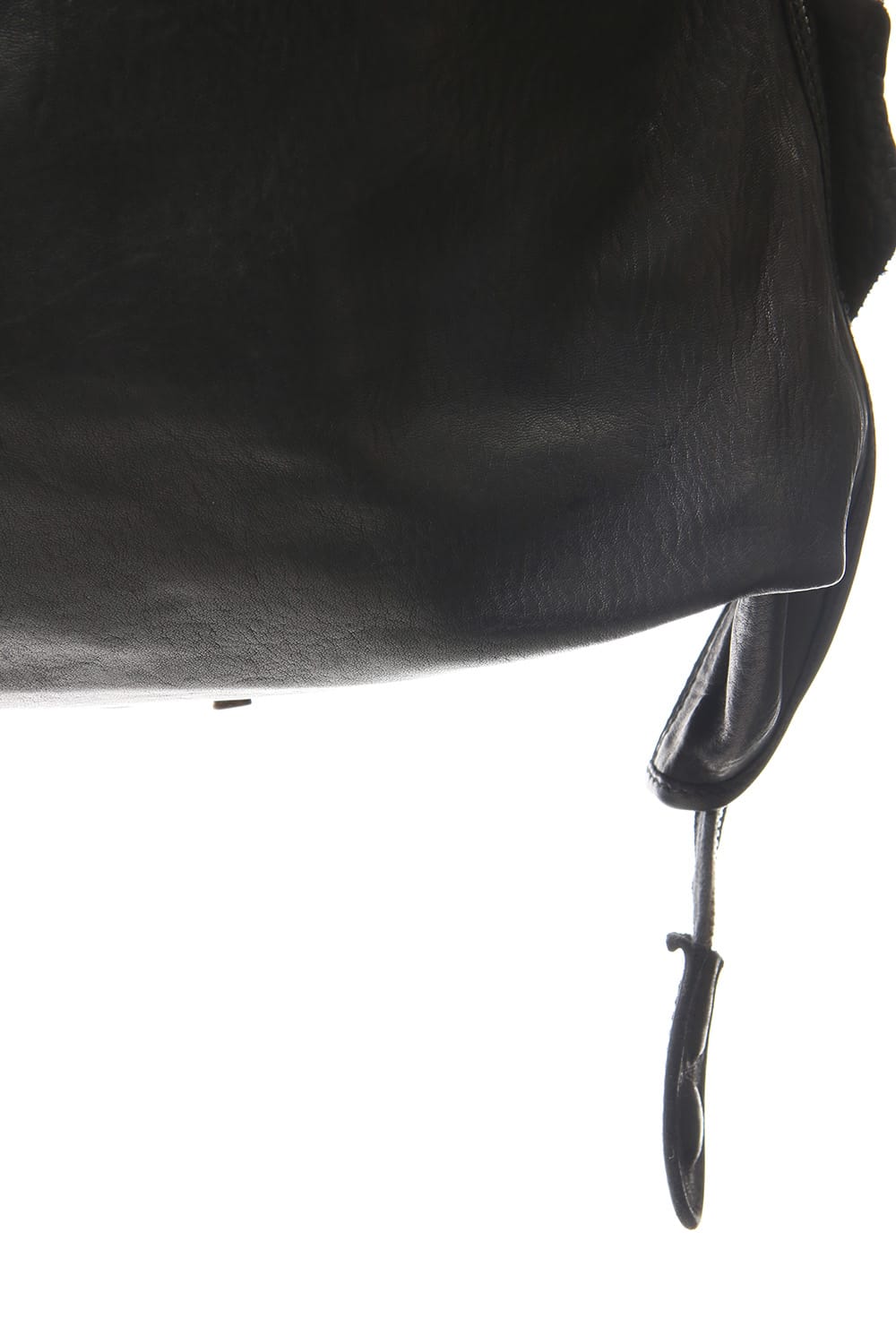 Large Belted Backpack Soft Horse Full Grain Leather BLK/T