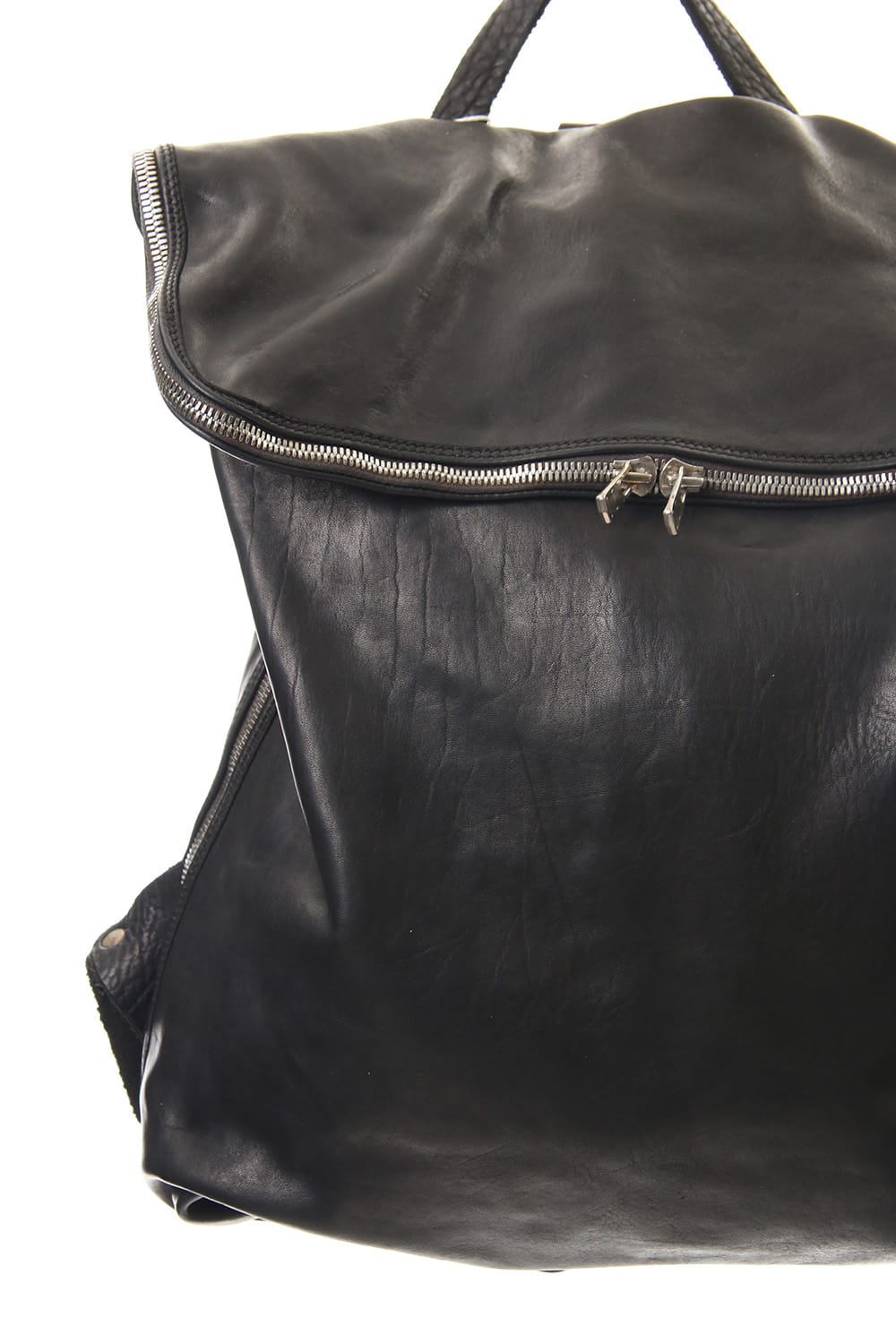 Large Belted Backpack Soft Horse Full Grain Leather BLK/T