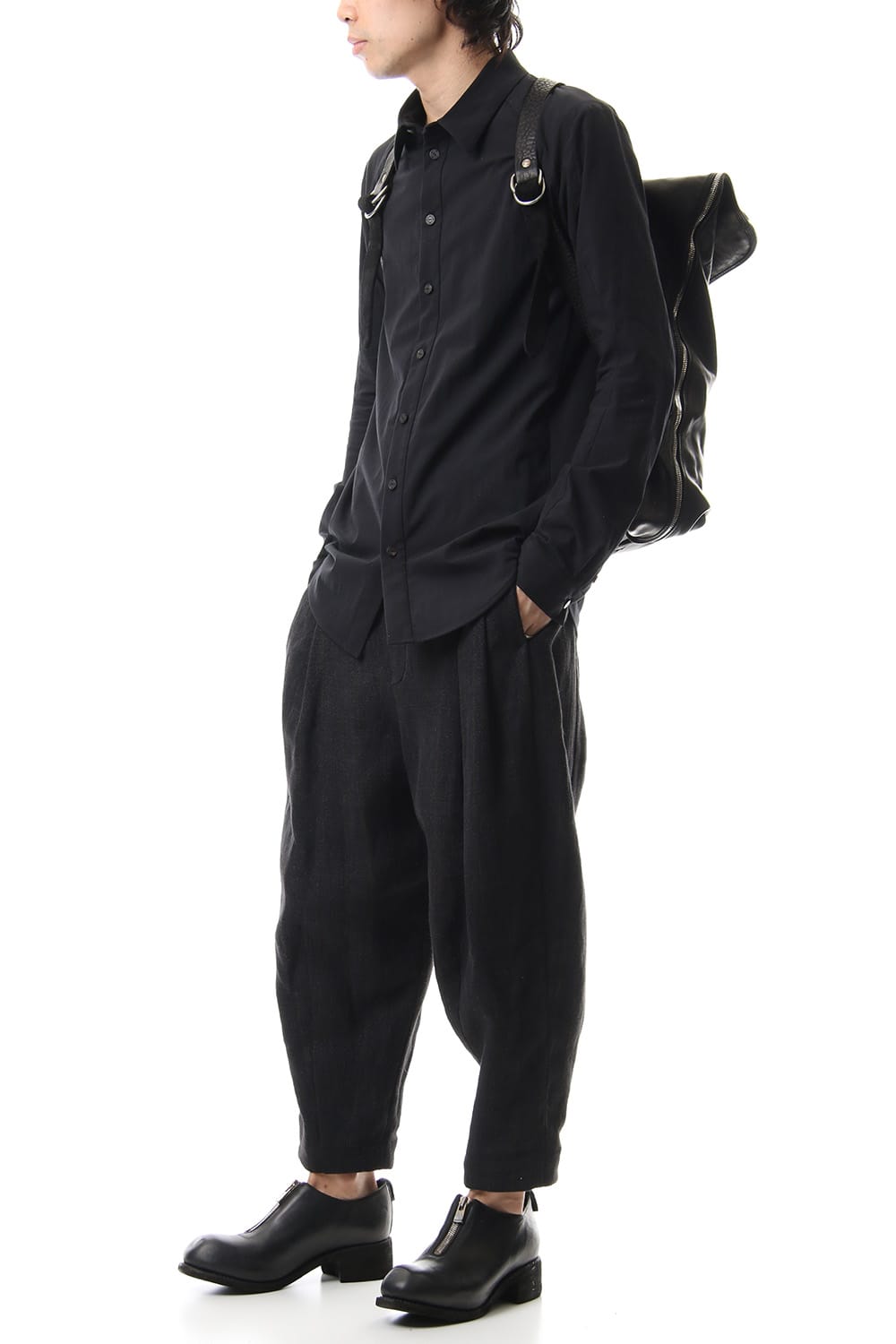 Large Belted Backpack Soft Horse Full Grain Leather BLK/T