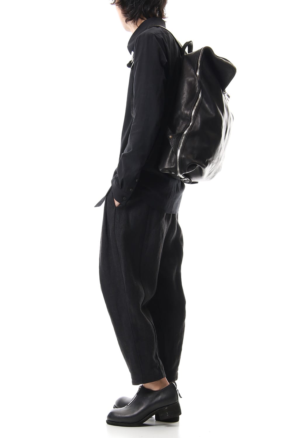 Large Belted Backpack Soft Horse Full Grain Leather BLK/T