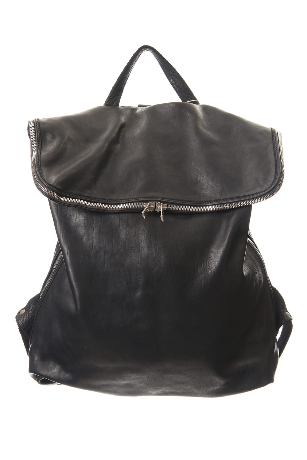 Large Belted Backpack Soft Horse Full Grain Leather BLK/T