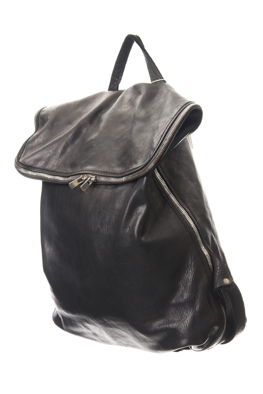 Large Belted Backpack Soft Horse Full Grain Leather BLK/T