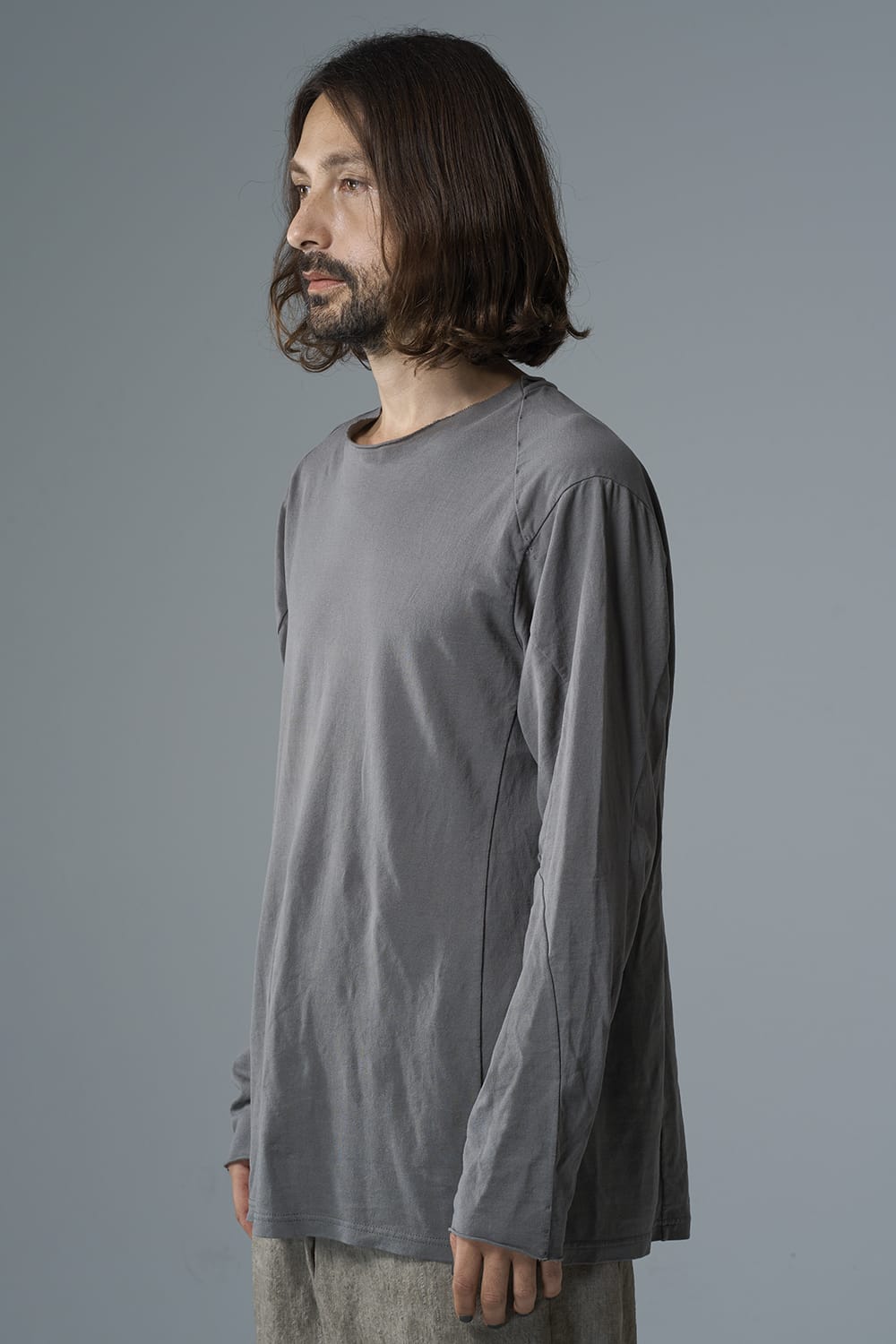 ロングスリーブ 和紙ジャージー チャコールダイ  ライトグレー