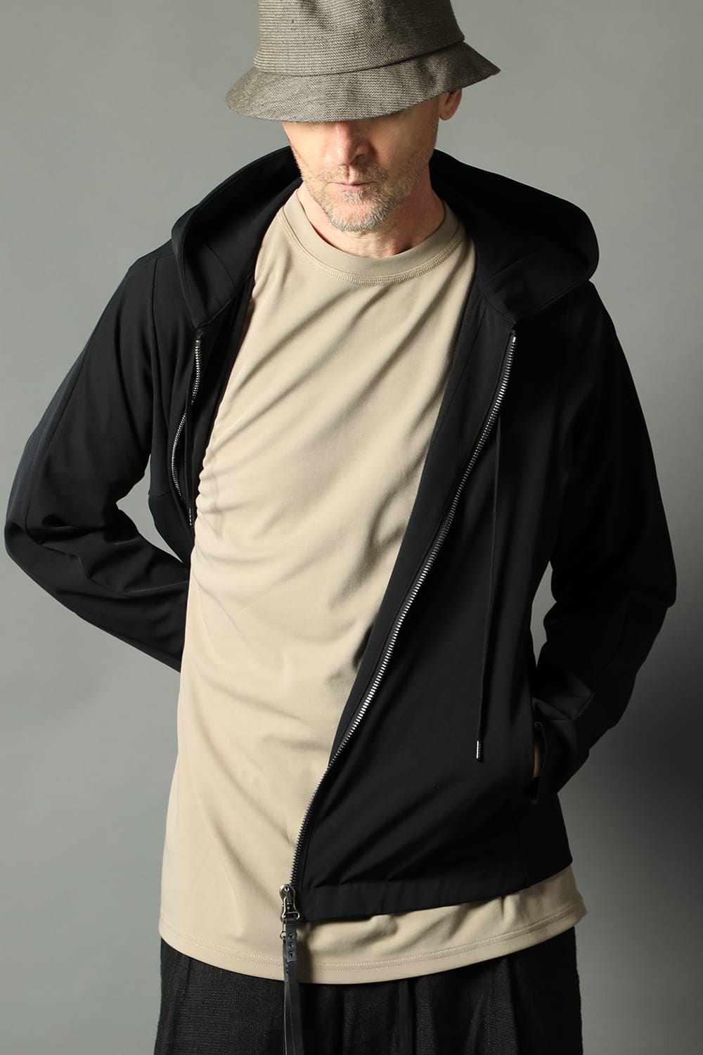 Hooded jacket merino wool jersey bonding