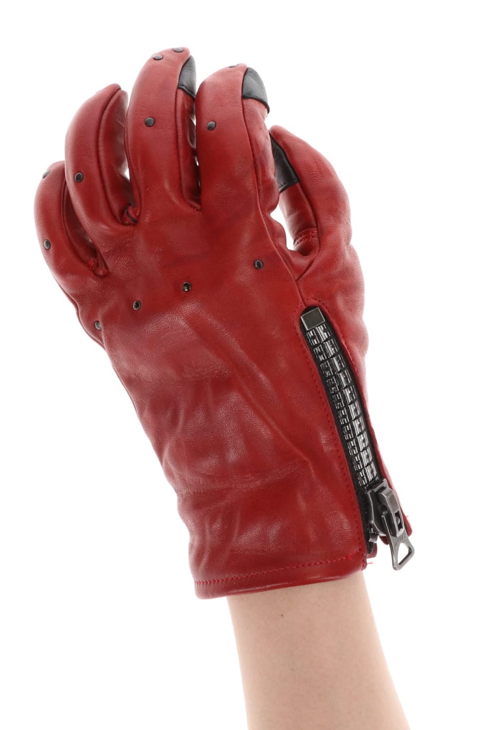 Horse Leather Nail ZIP Gloves Red