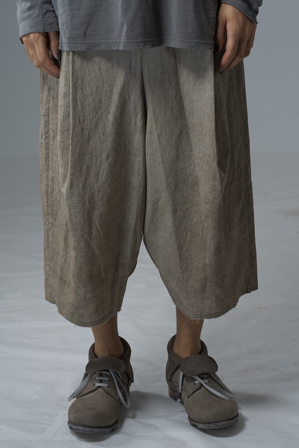 Baggy cropped pants cotton / linen cold dyed