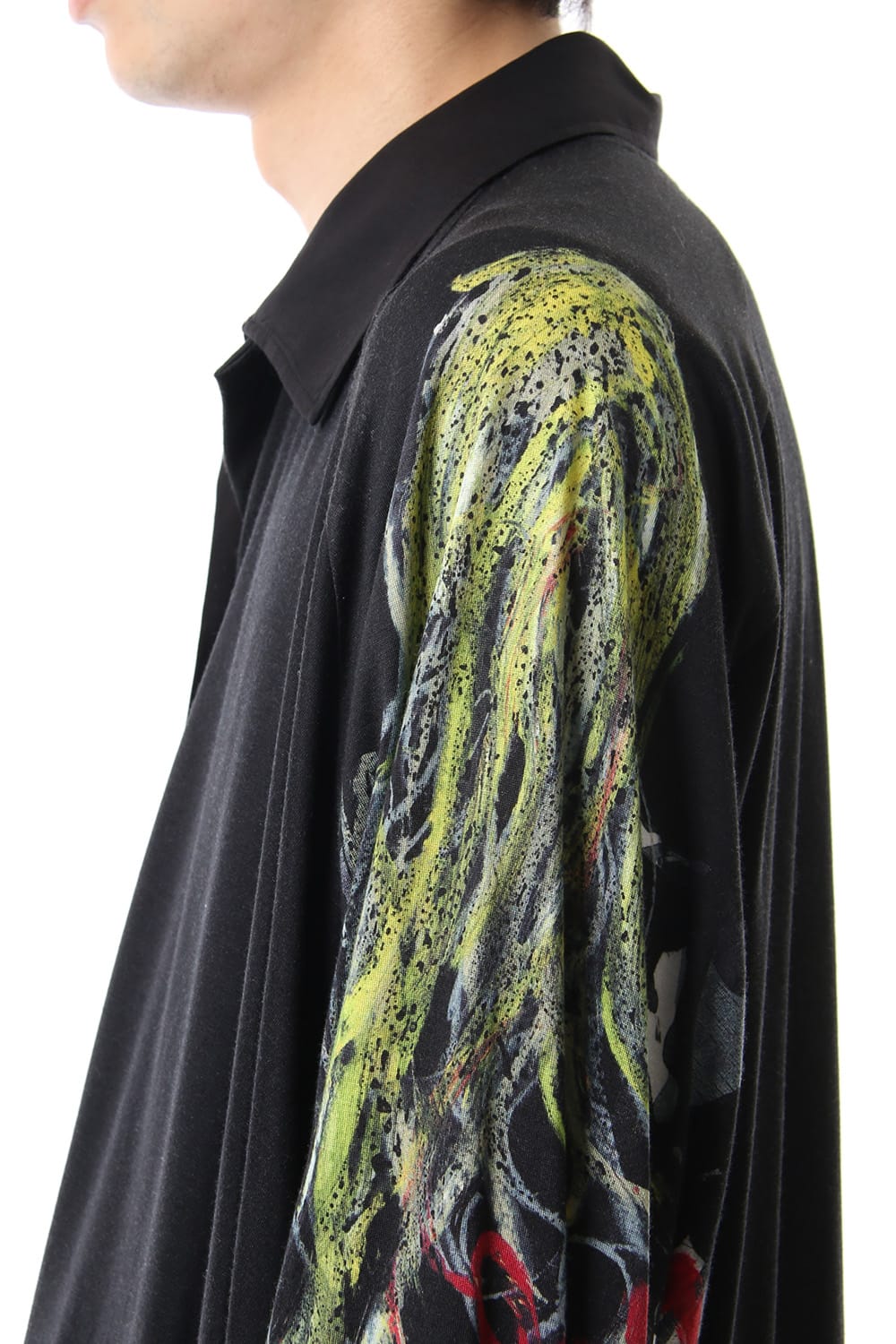 Open collar Half depart Left sleeve print Long shirts