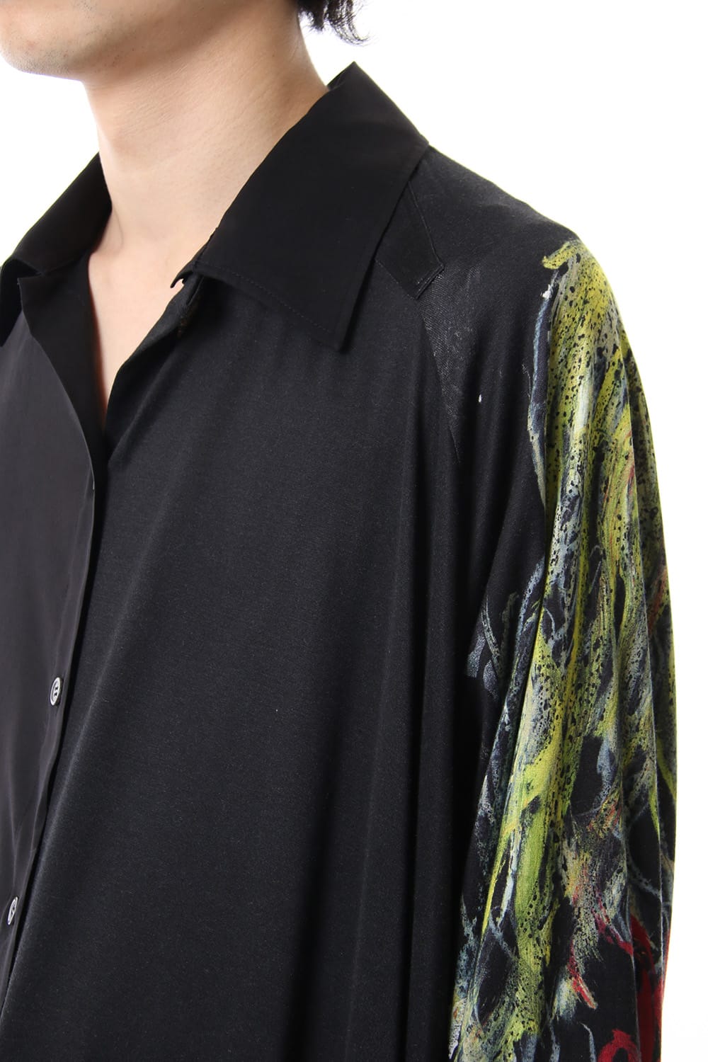 Open collar Half depart Left sleeve print Long shirts