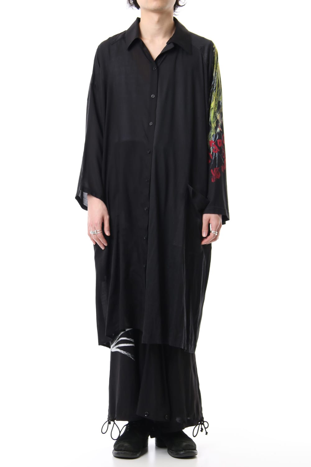 Open collar Half depart Left sleeve print Long shirts