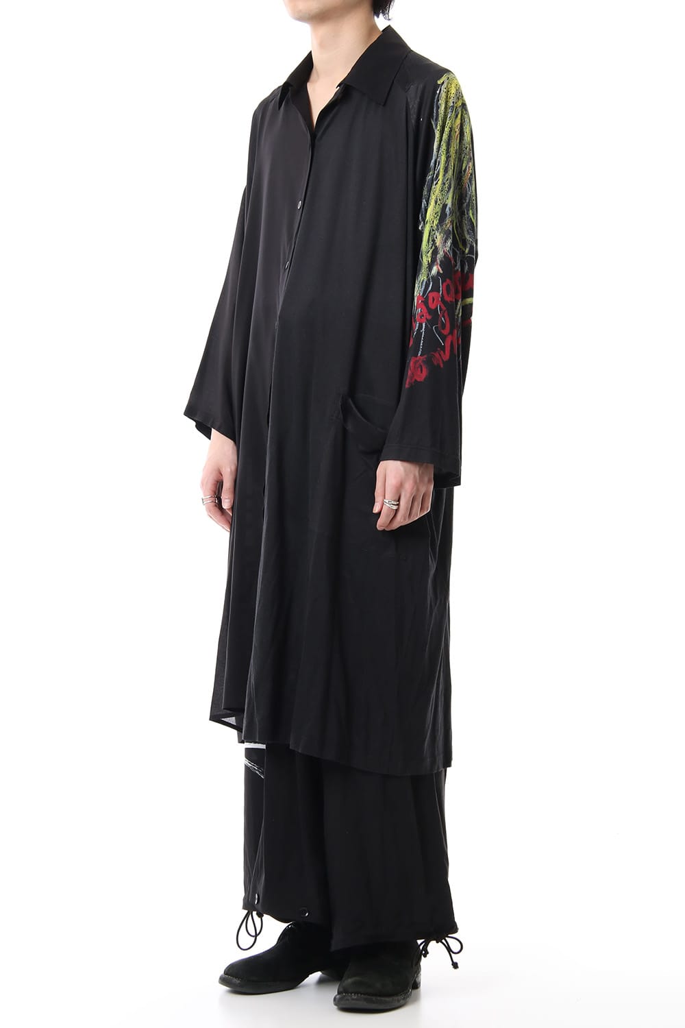 Open collar Half depart Left sleeve print Long shirts