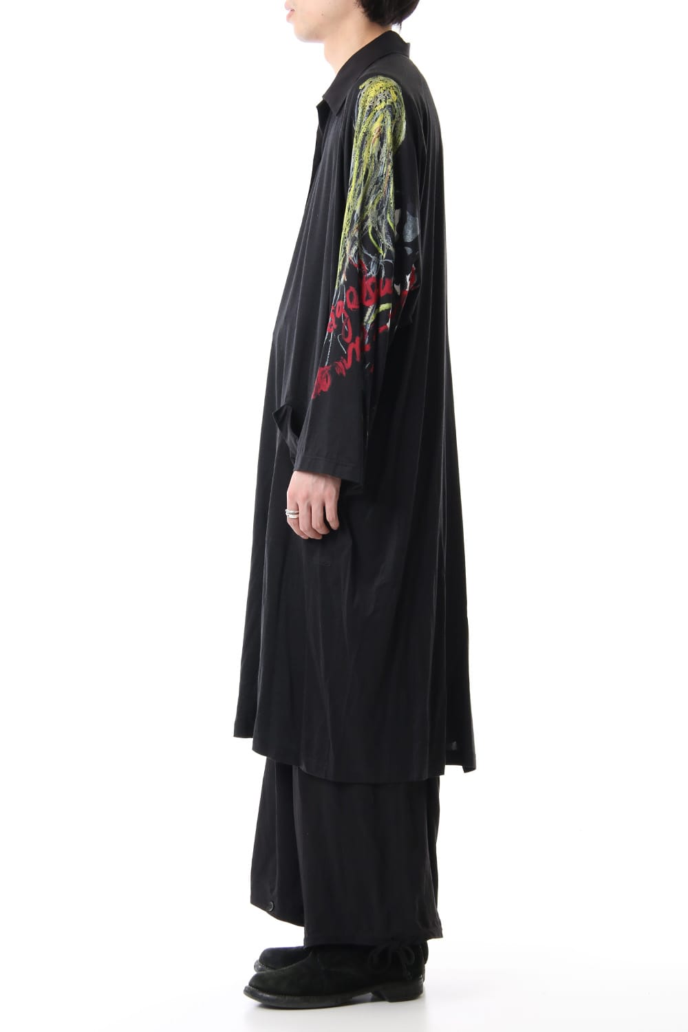 Open collar Half depart Left sleeve print Long shirts