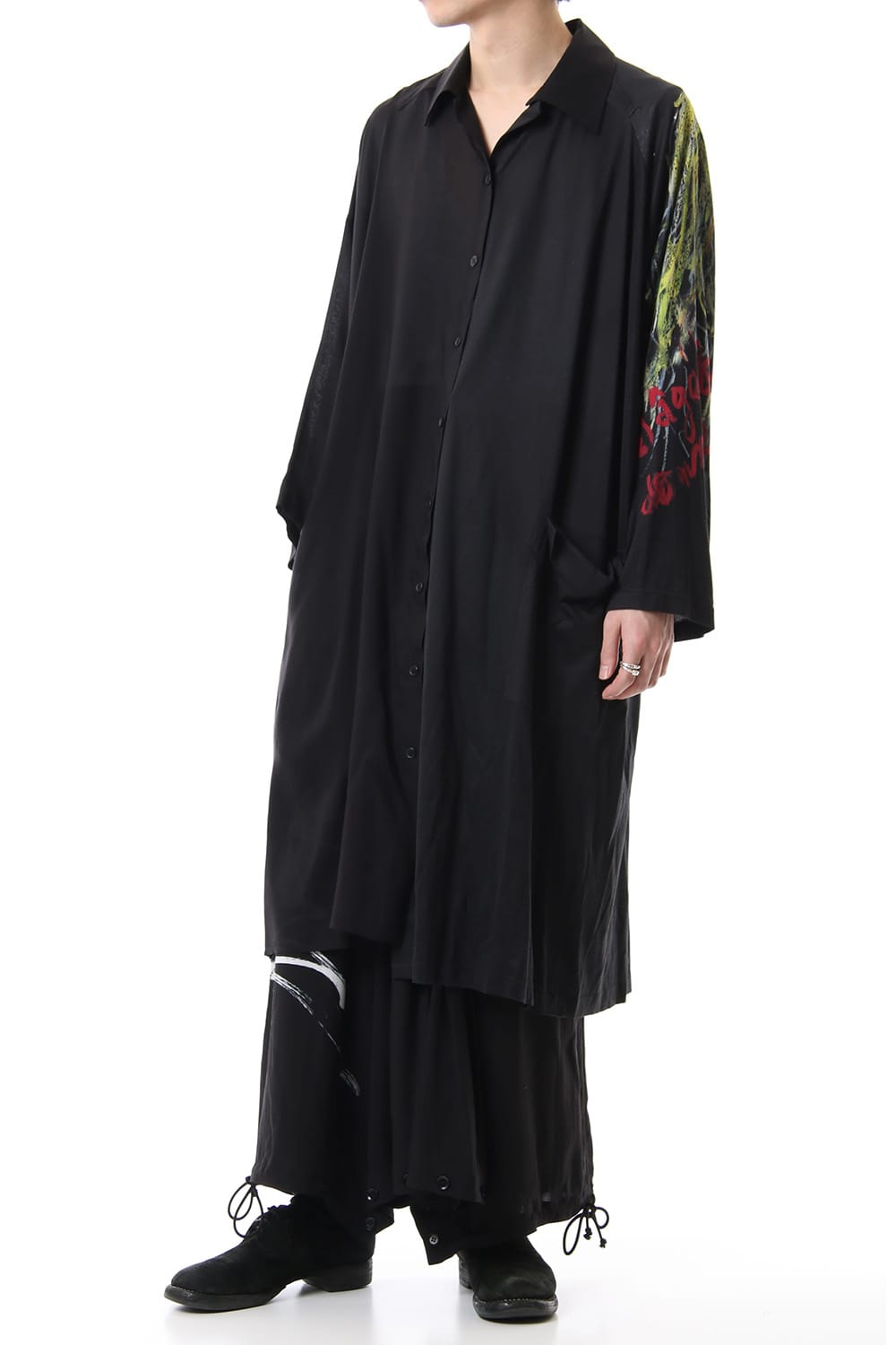 Open collar Half depart Left sleeve print Long shirts