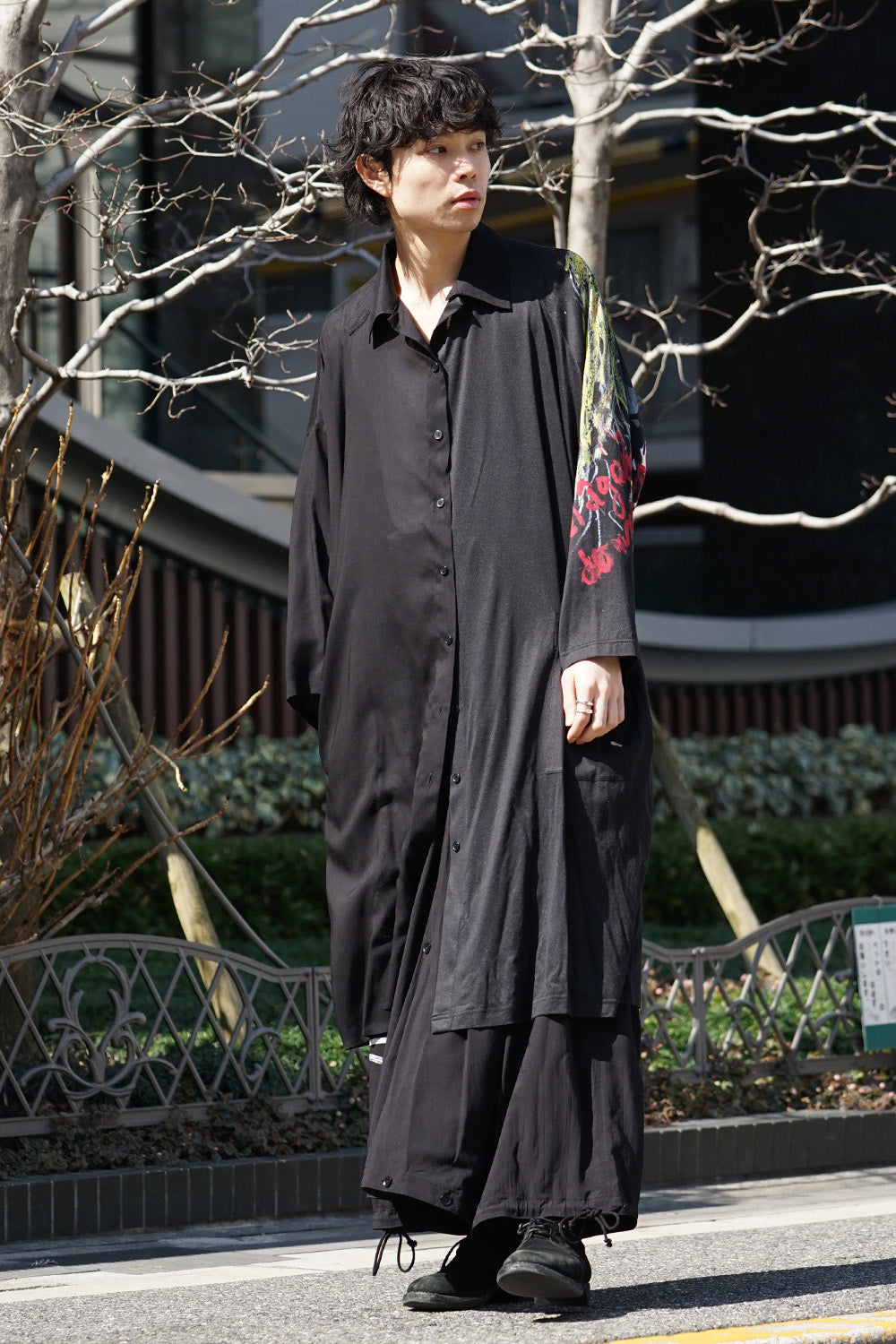 Open collar Half depart Left sleeve print Long shirts