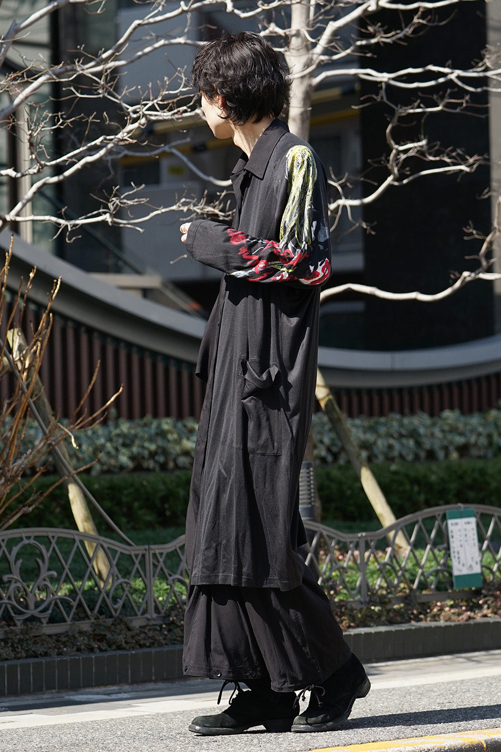 Open collar Half depart Left sleeve print Long shirts