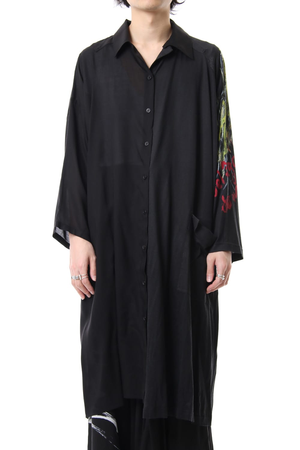 Open collar Half depart Left sleeve print Long shirts