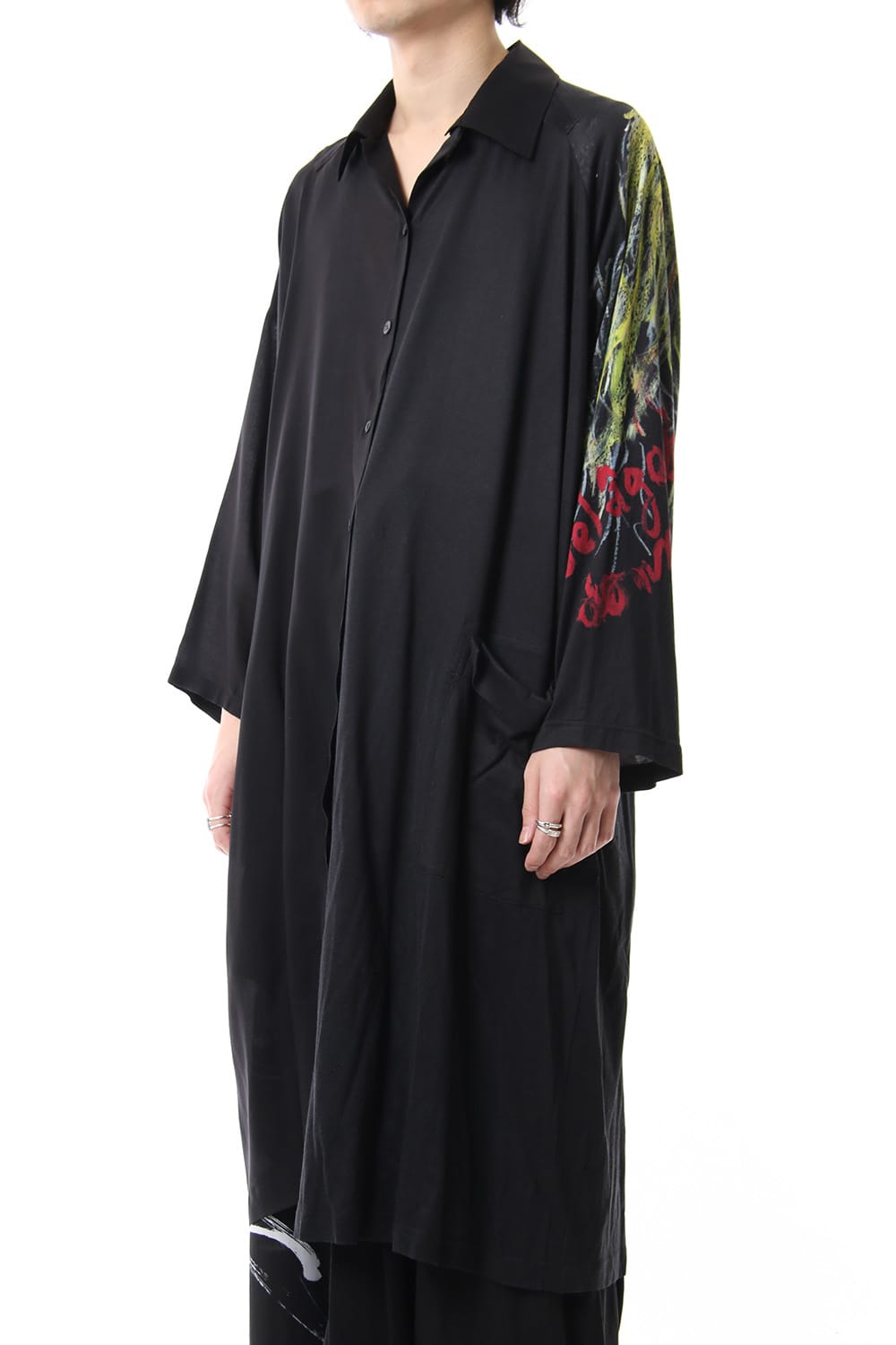 Open collar Half depart Left sleeve print Long shirts