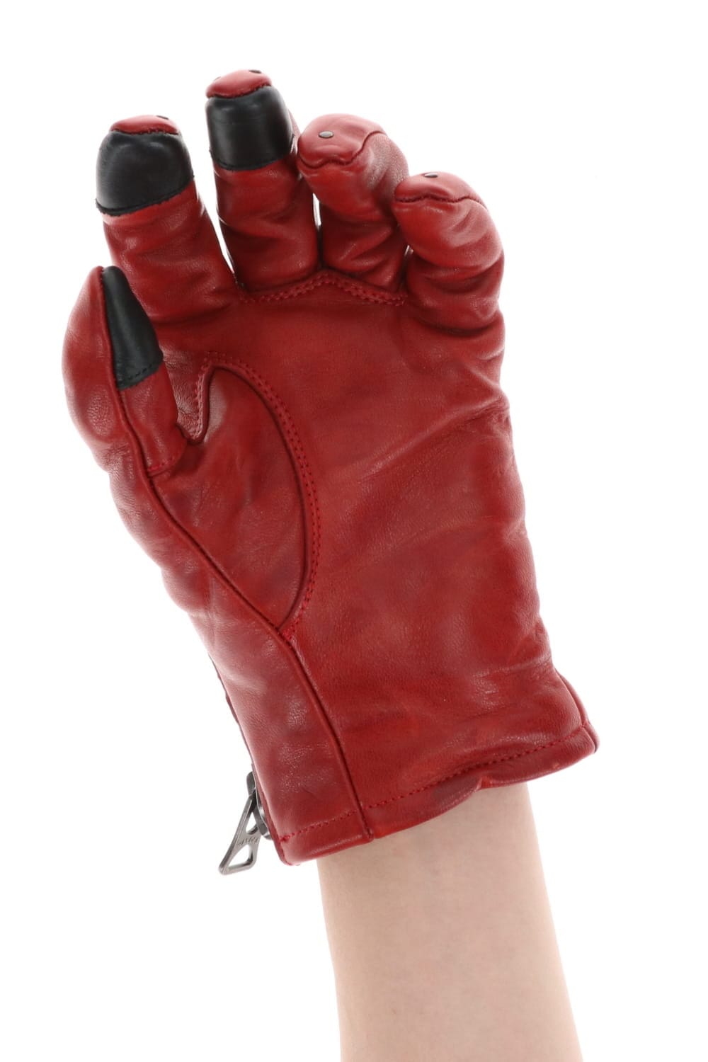 Horse Leather Nail ZIP Gloves Red