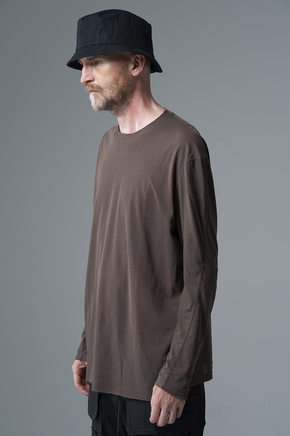 Long sleeve loose fit tight twist yarn jersey  Dark Beige