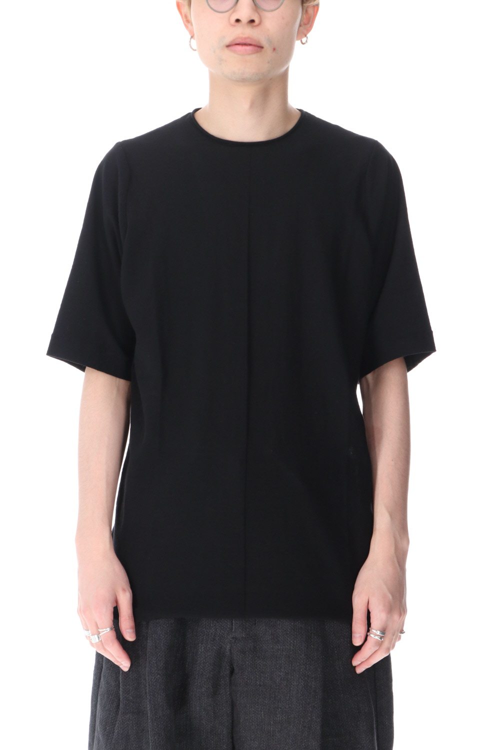 Knit crewneck short sleeve high twist cotton Black