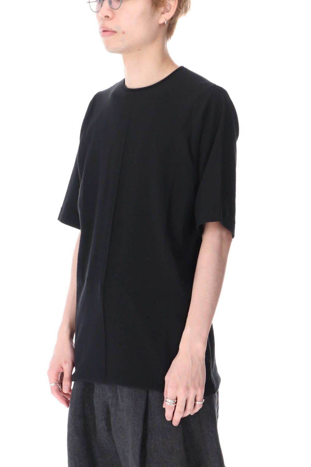 Knit crewneck short sleeve high twist cotton Black
