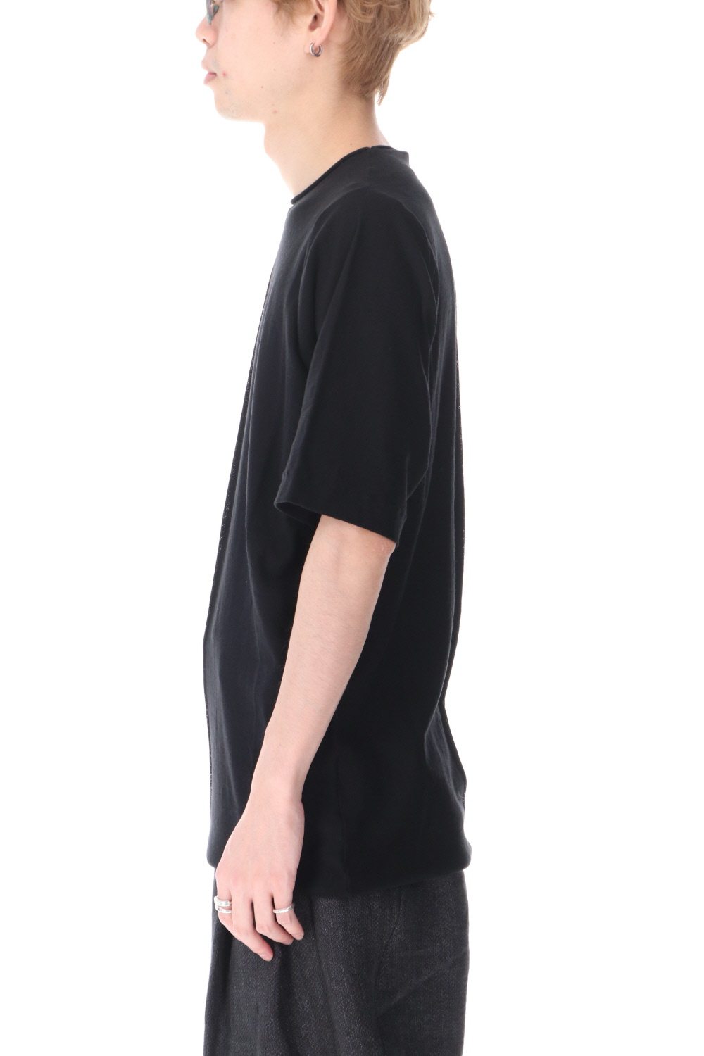 Knit crewneck short sleeve high twist cotton Black
