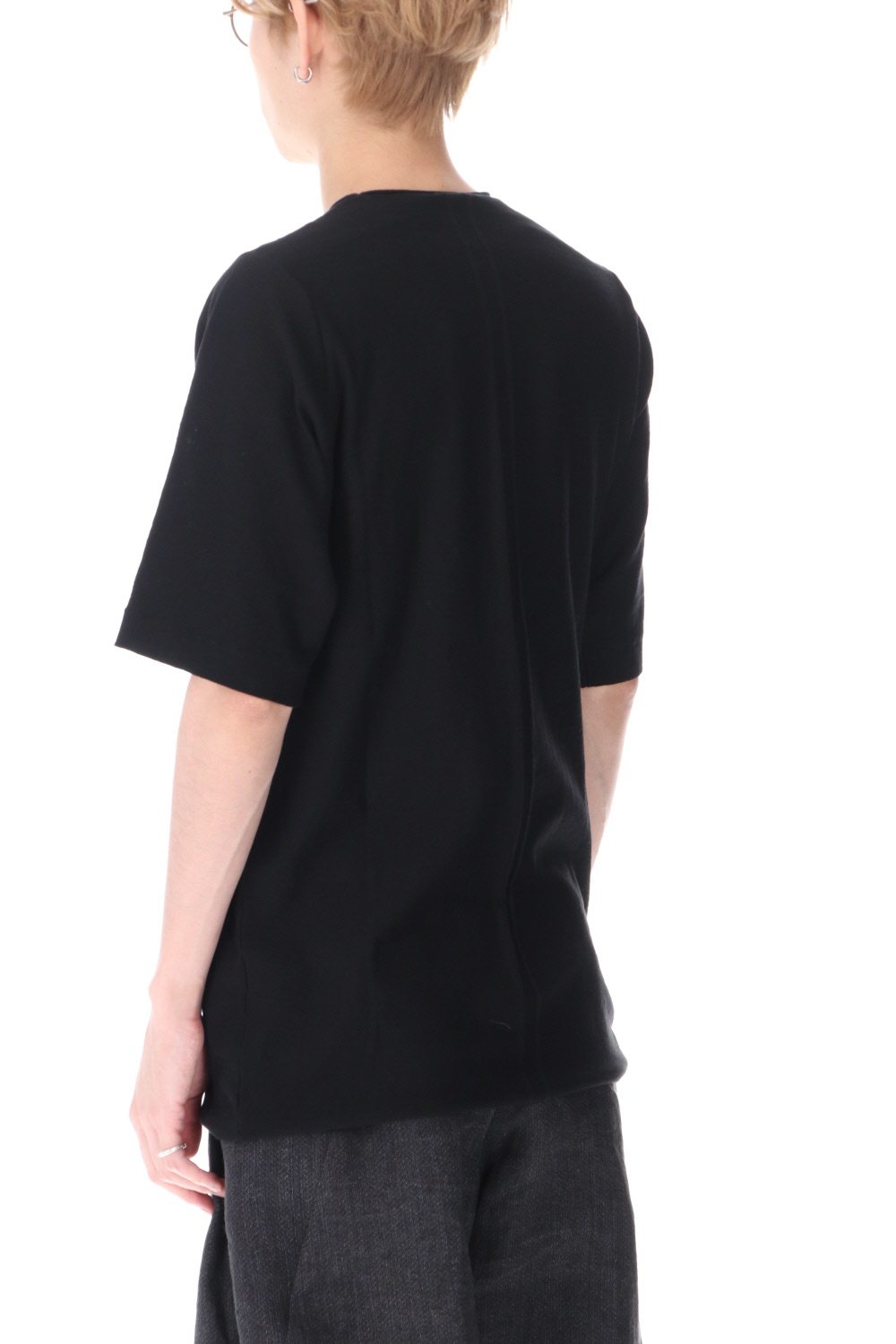 Knit crewneck short sleeve high twist cotton Black