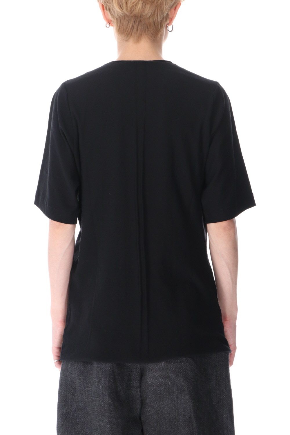 Knit crewneck short sleeve high twist cotton Black