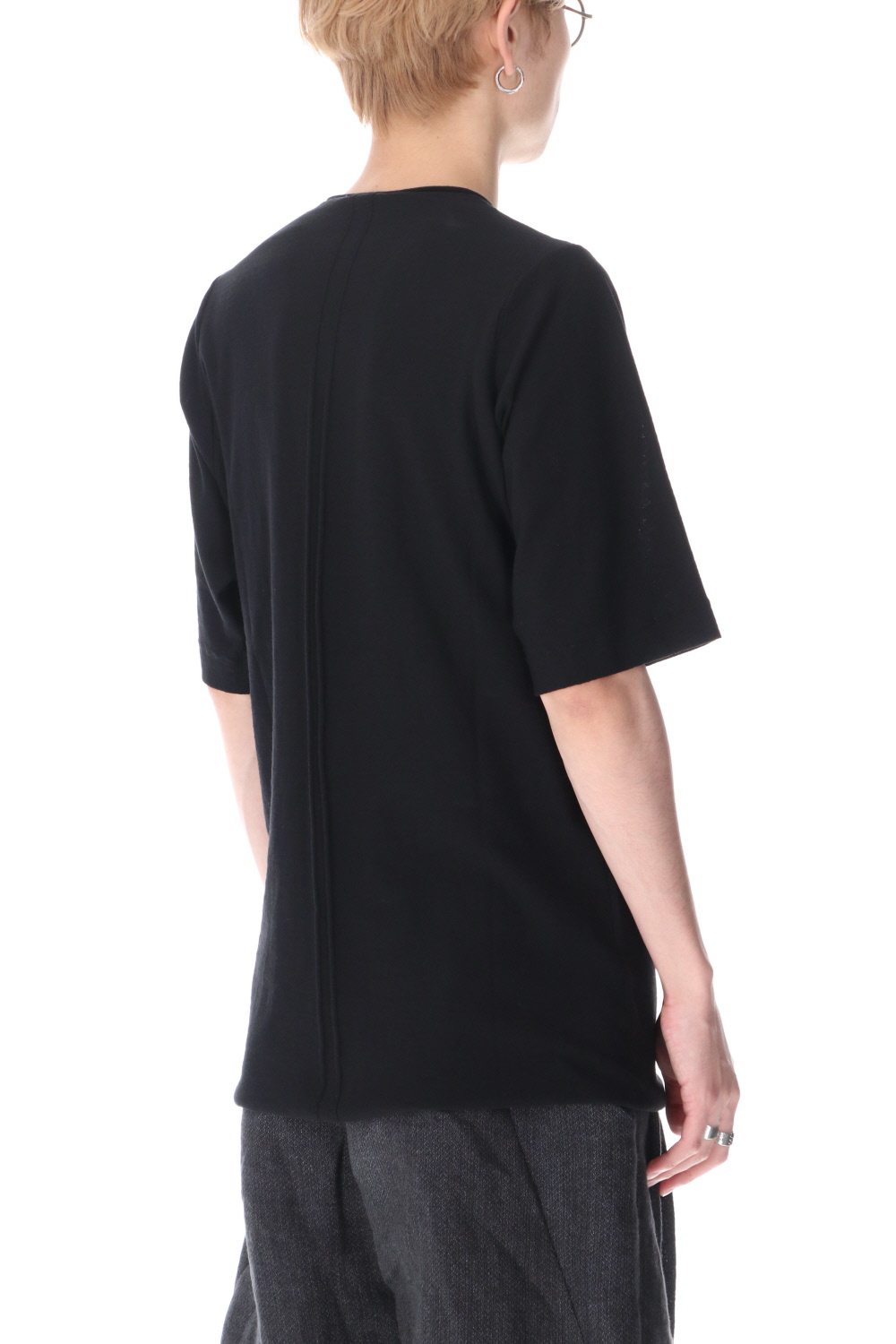 Knit crewneck short sleeve high twist cotton Black