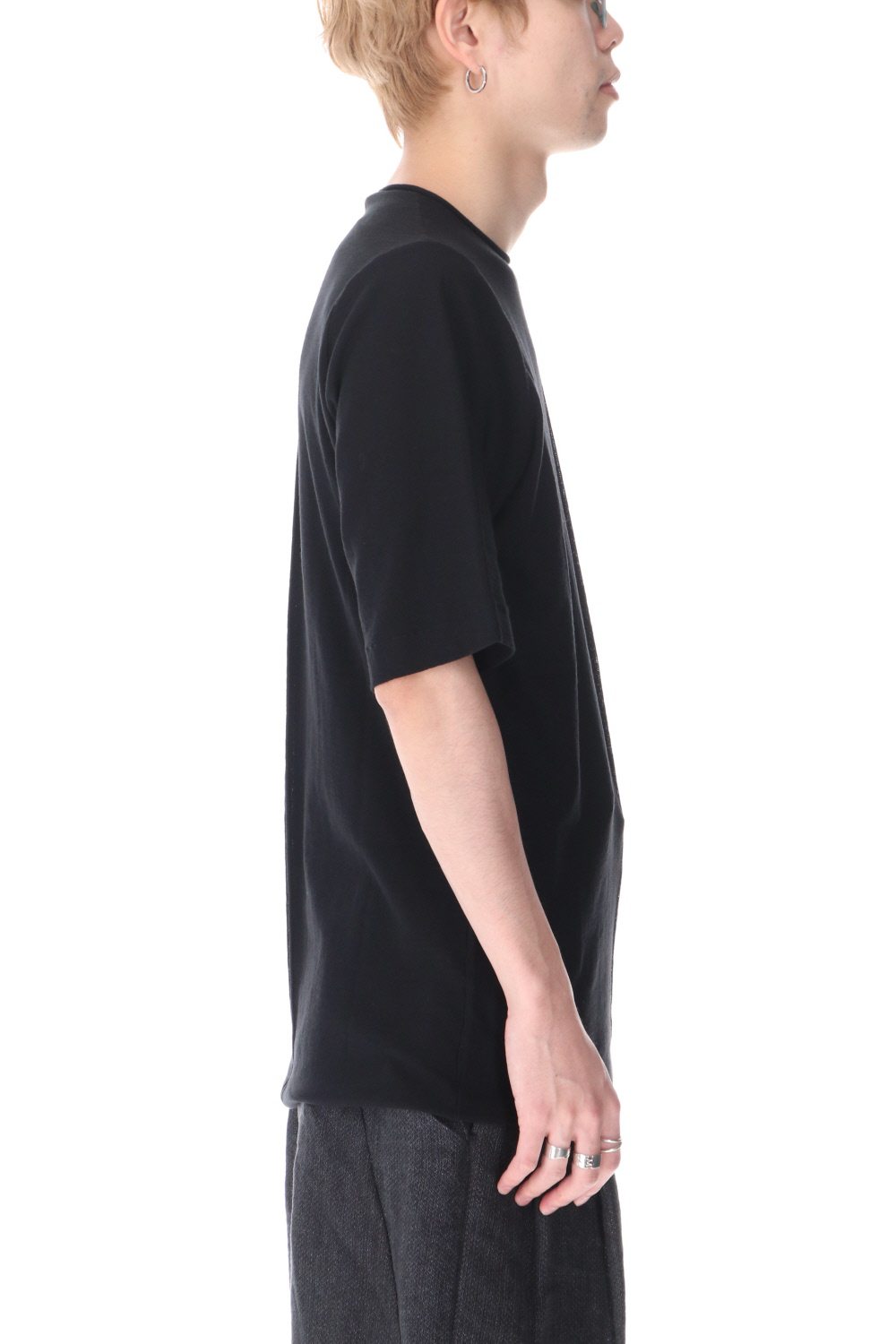 Knit crewneck short sleeve high twist cotton Black