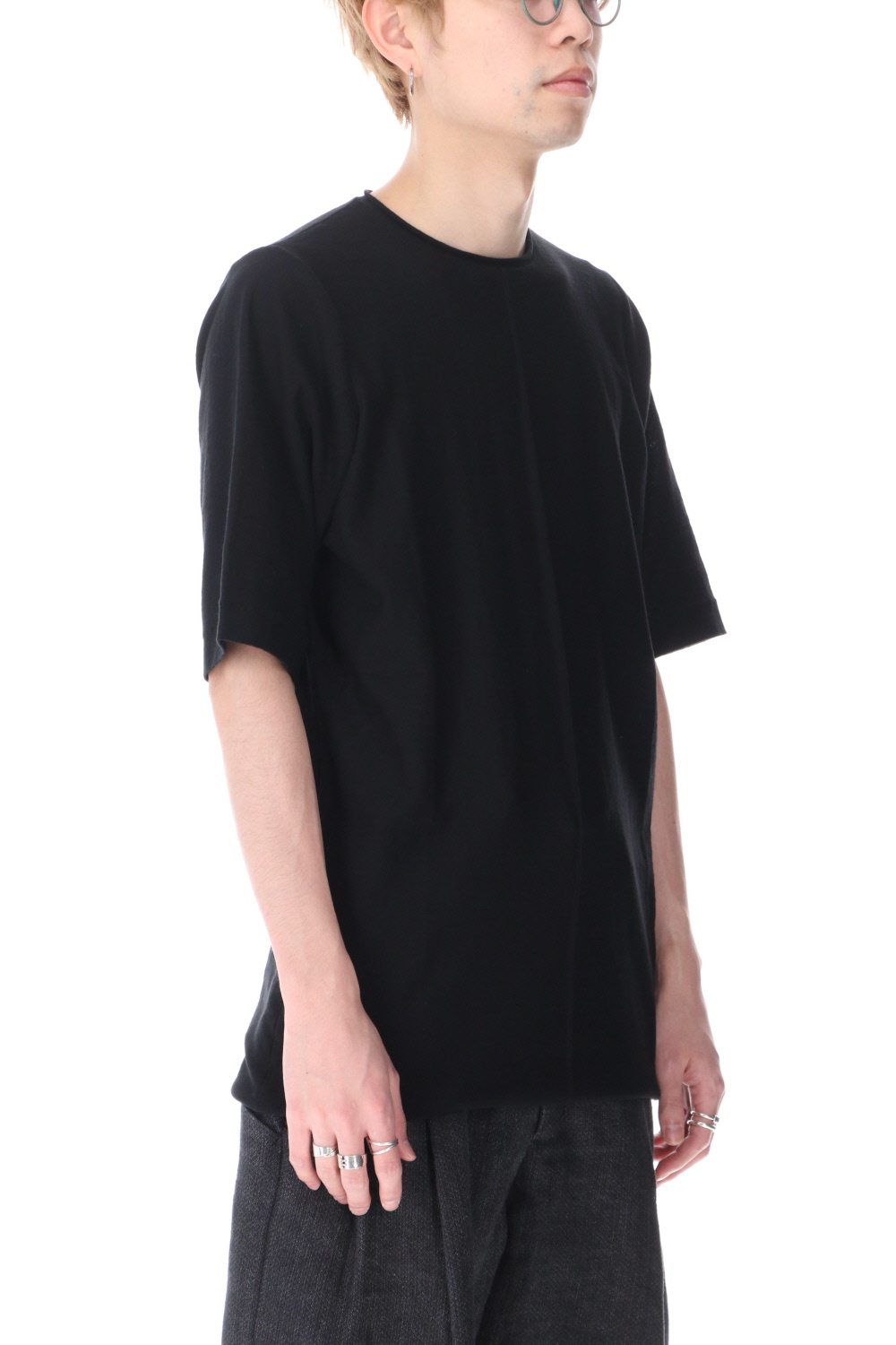 Knit crewneck short sleeve high twist cotton Black