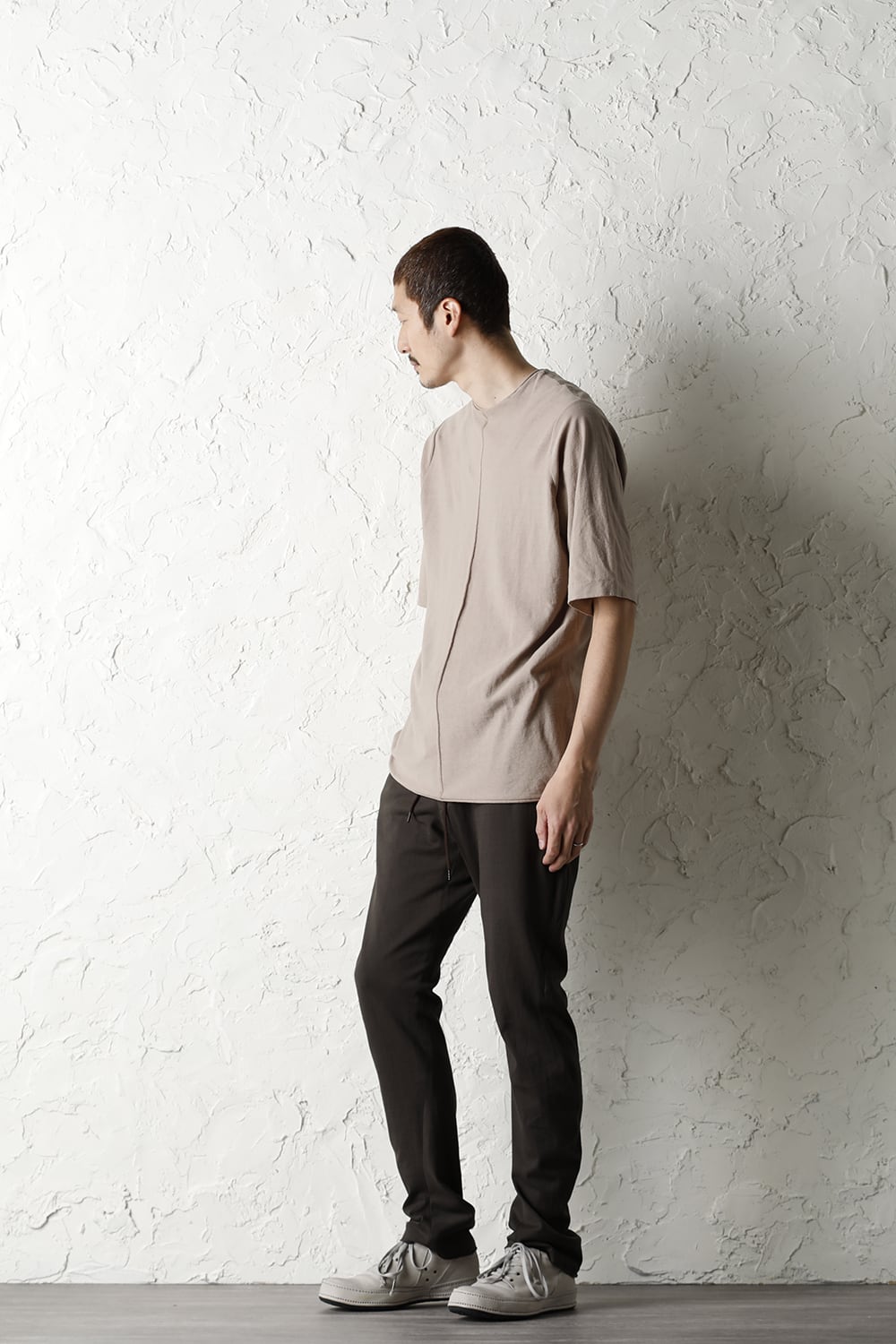 Knit crewneck short sleeve high twist cotton Cream Gray