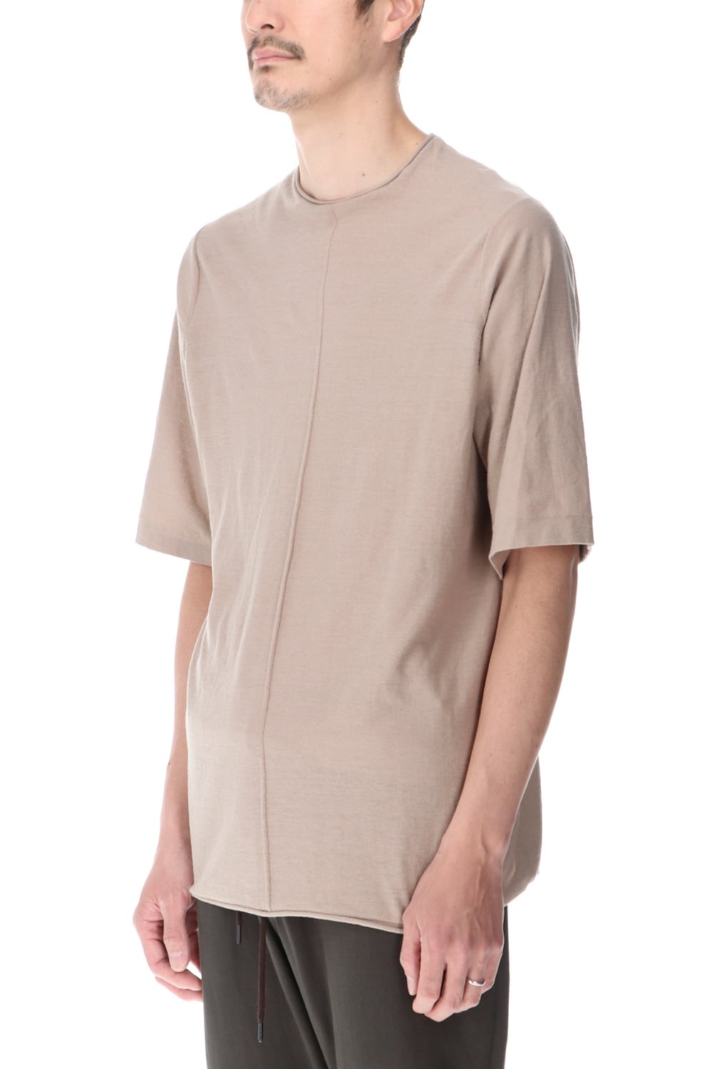 Knit crewneck short sleeve high twist cotton Cream Gray