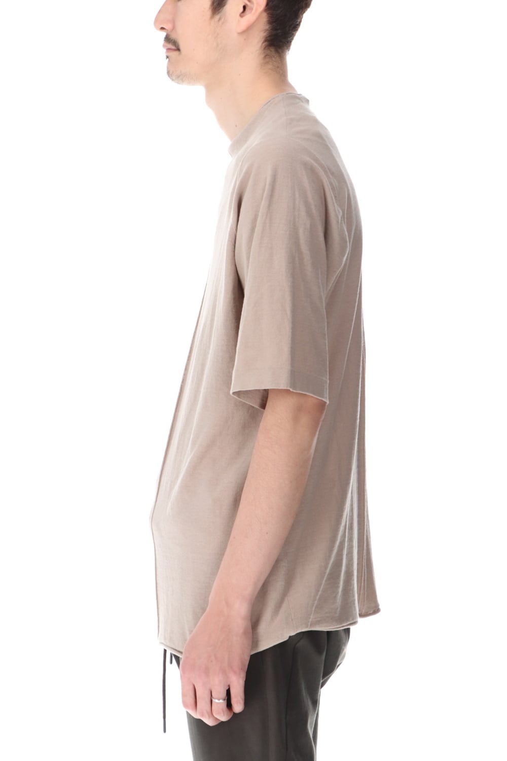 Knit crewneck short sleeve high twist cotton Cream Gray