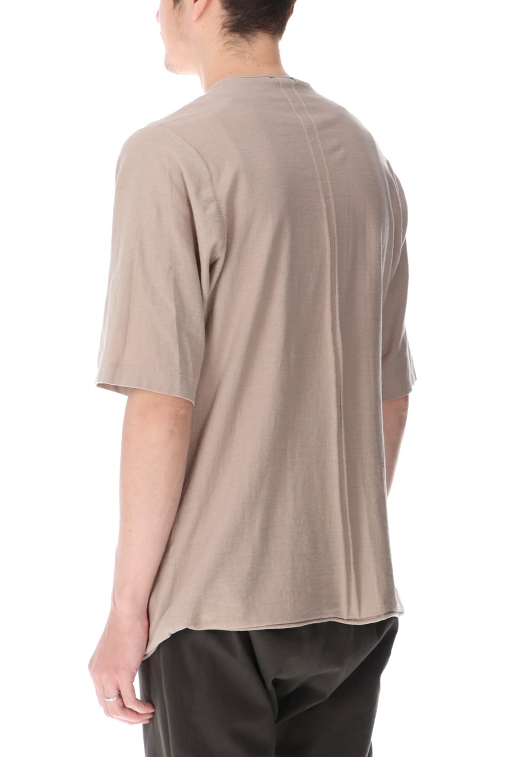 Knit crewneck short sleeve high twist cotton Cream Gray