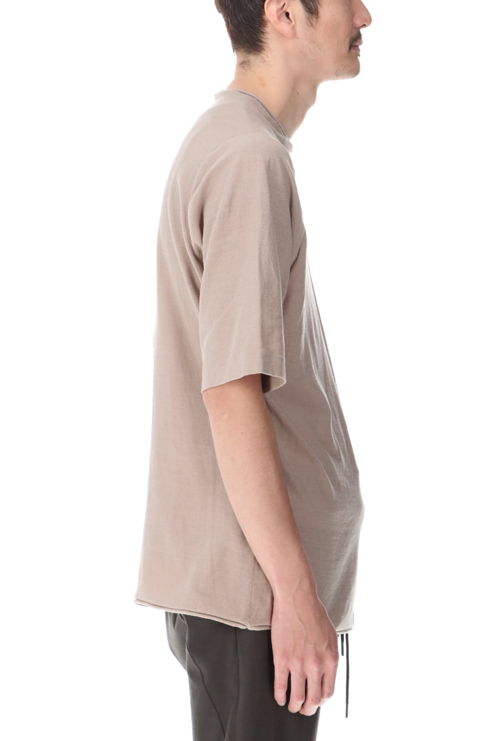 Knit crewneck short sleeve high twist cotton Cream Gray