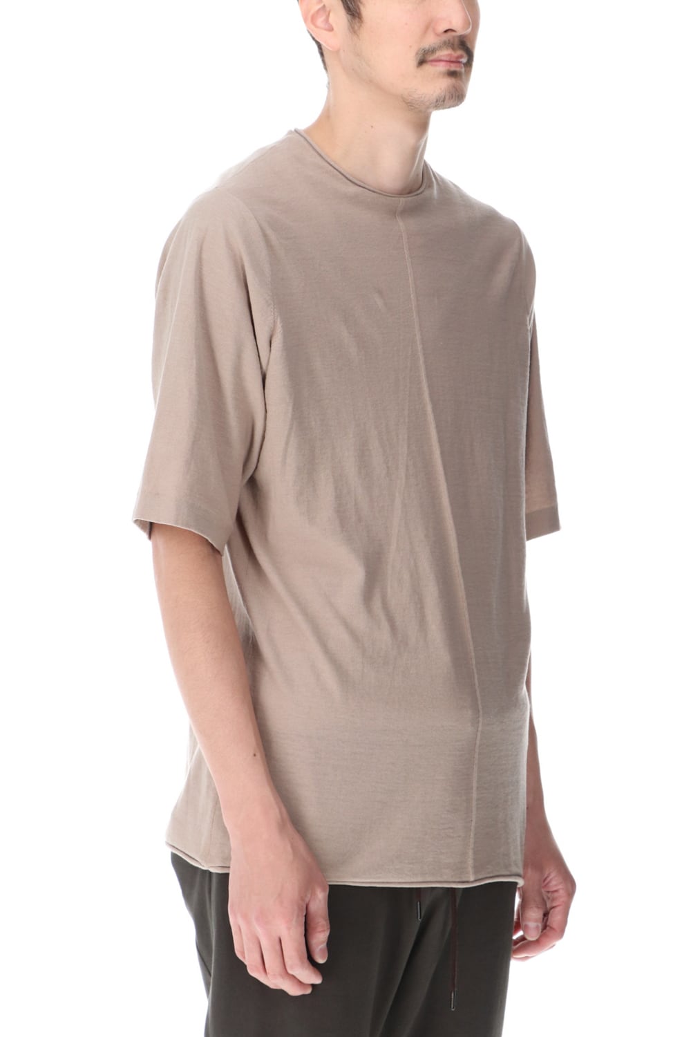 Knit crewneck short sleeve high twist cotton Cream Gray